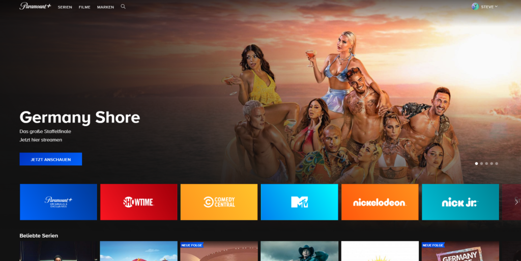 Startbildschirm Paramount+ - viele Defizite, wenig überraschendes Programm / Bild-/Quelle: paramountplus.com