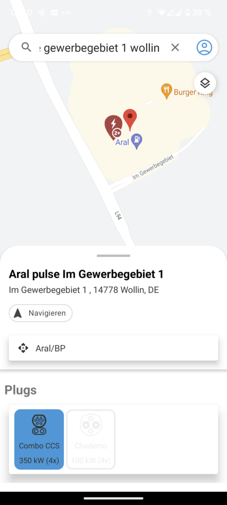 Auszug App Chargeprice: Kartendetail zeigt Position und Art der Ladesäule, leider nicht die Verfügbarkeit / Bild-/Quelle: chargeprice.app