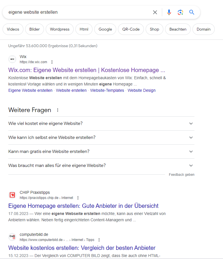 Kurze Google Suche, und siehe da, das größte Budget entscheidet - nicht, dass das eine Neuigkeit ist, aber hier sieht man es wunderbar! / Bild-/Quelle: Google.de